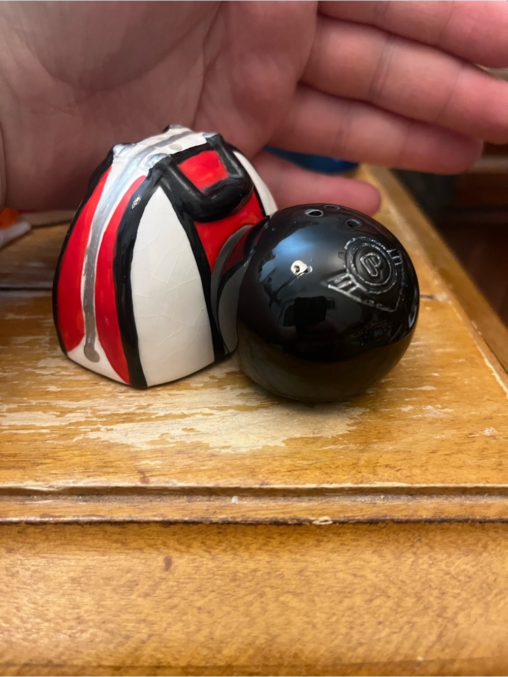 Vintage Bowling Ball & Bowling Bag Salt and Pepper Shakers